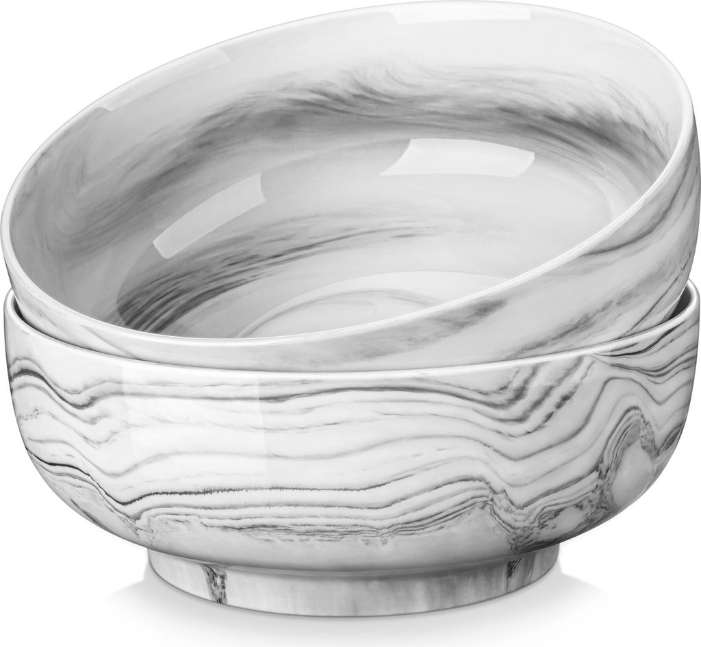 MALACASA Schüssel Set aus Porzellan, 2-tlg 3400ml Schalen in Marmor-Grau, Reisschüssel, Suppenschüssel, Müslischüssel