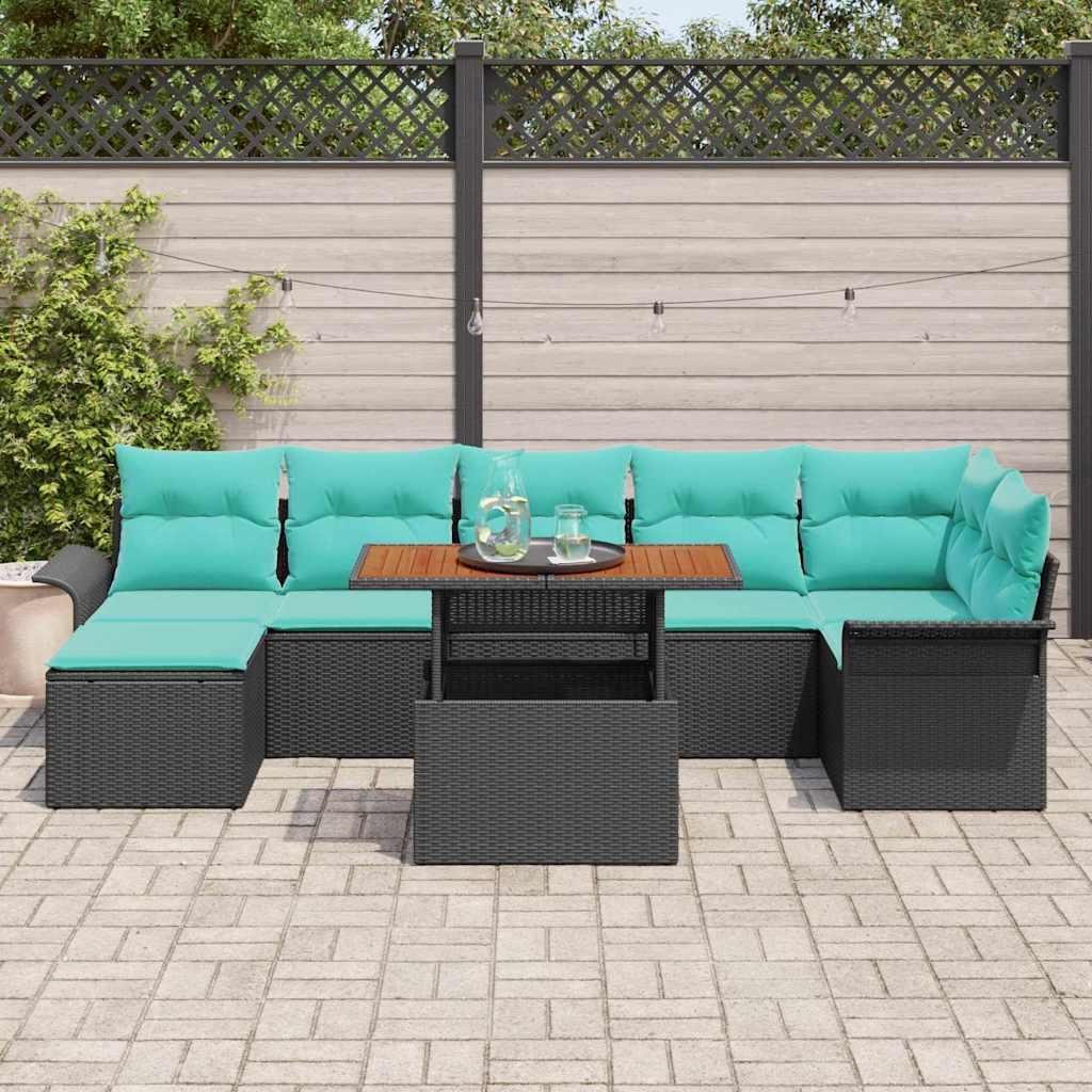 Möbel Gartensofas Lounge Set - Schwarz - CLORIS Gartensofa-set mit Kissen 8 pcs - Schwarz und Blau Poly-Rattan,66.7 Kg - 775700