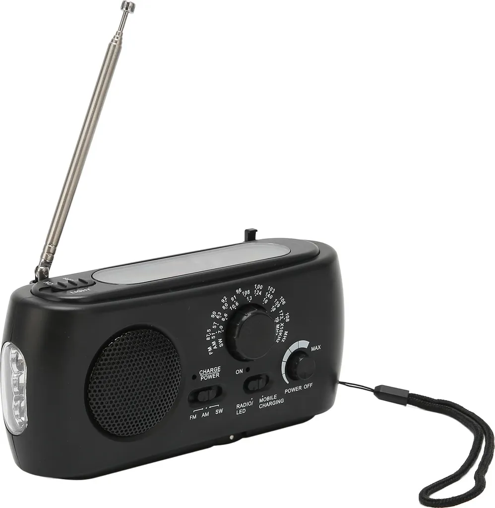 Radio d'urgence à manivelle AM/FM/SW avec chargeur solaire et lampe LED