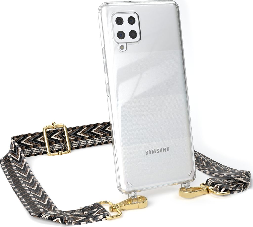 EAZY CASE Handykette - Verstellbarer Trageriemen kompatibel mit Samsung Galaxy A42 5G, Handykordel mit transparenter Silikon-Hülle, Band in Grau