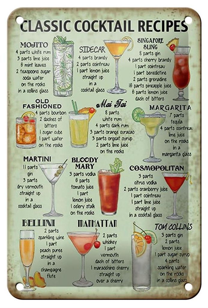 Blechschild Rezept 12x18cm classic Cocktails Recipes Mojito