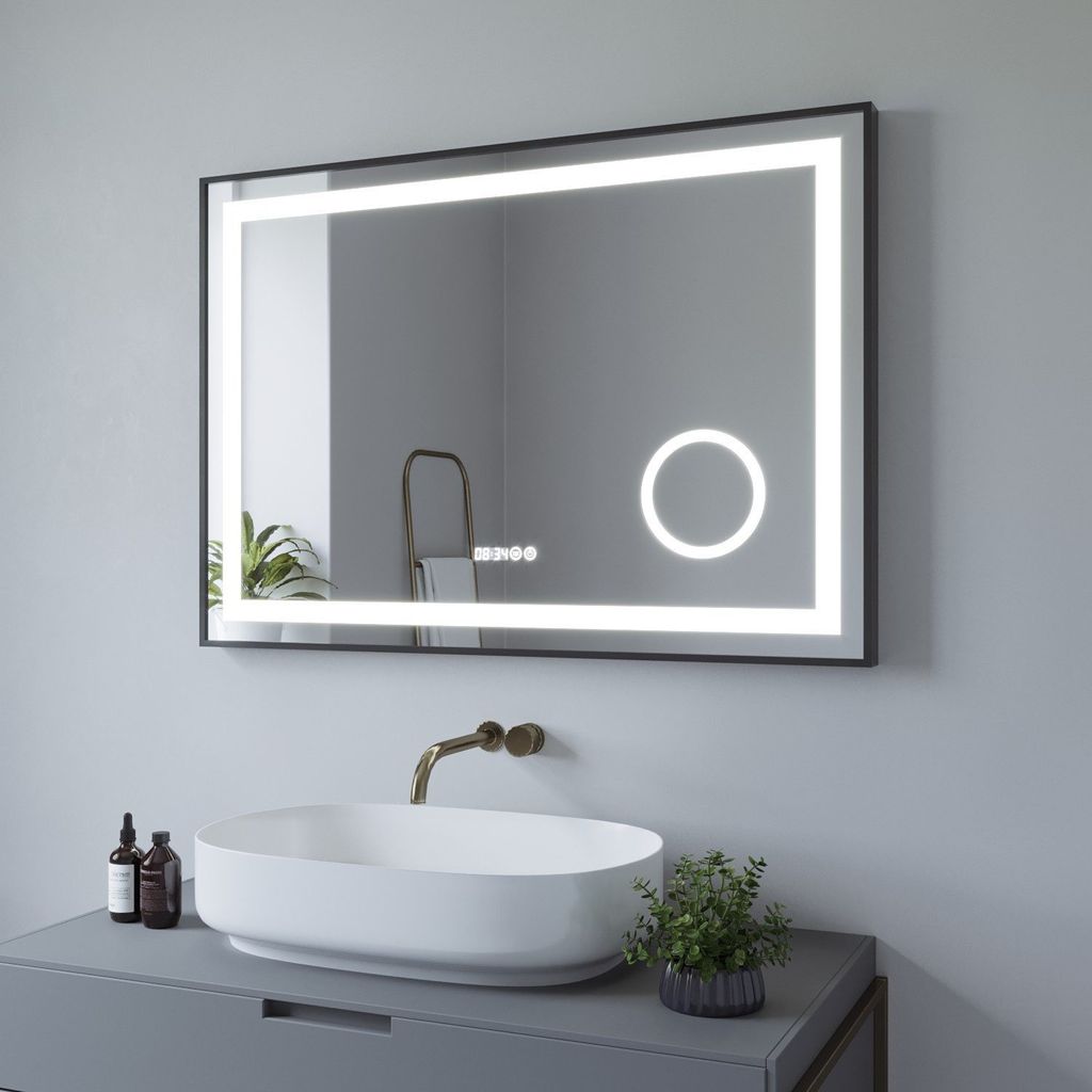 Badspiegel Led und Uhr 100x70 cm touch Kaltweiß Produktbild 
