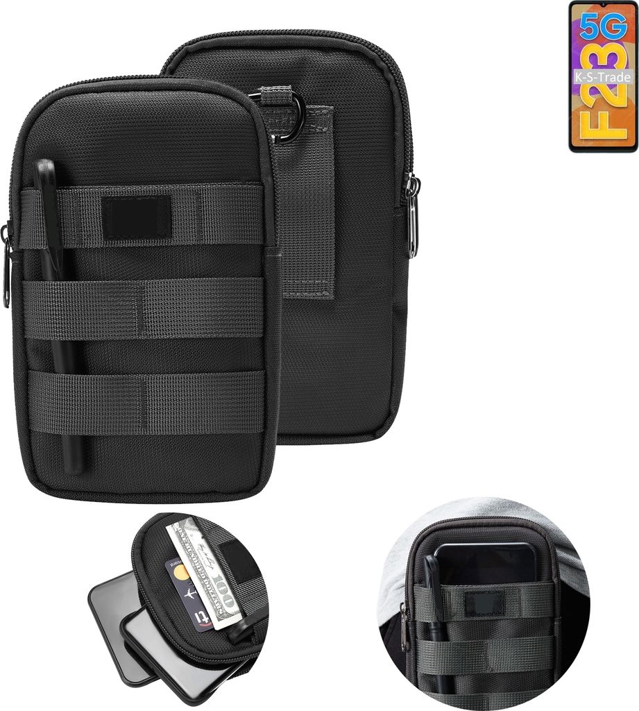 K-S-Trade Holster Gürtel Tasche kompatibel mit Samsung Galaxy F23 5G Handy Tasche Schutz Hülle dunkel-grau viele Fächer, 1x