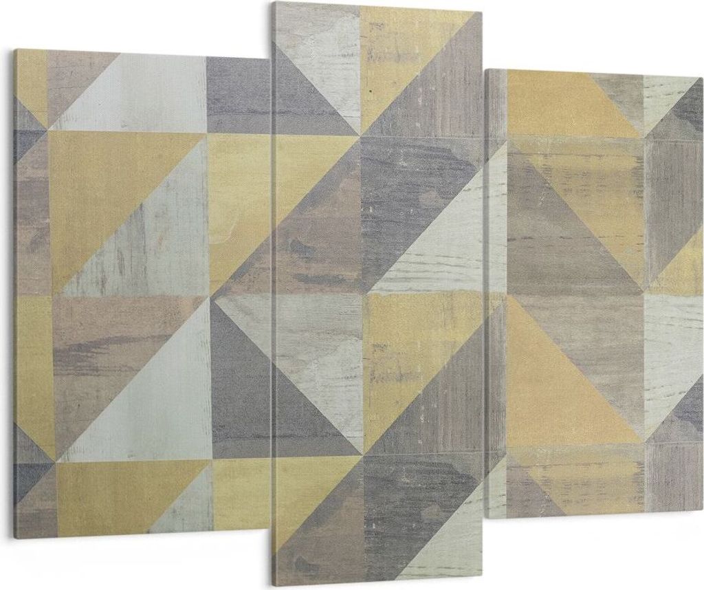Bild auf Leinwand - Leinwandbild - 3 Teile - Abstraktion Geometrisch Dreiecke - 130x100cm - Wand Bild - Wanddeko - Wandbilder - Leinwanddruck - Bil...