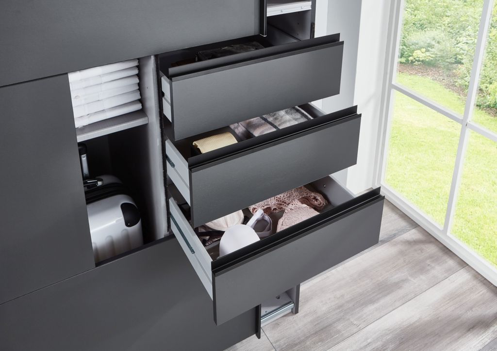 Schwebetürenschrank - 270 x 208 cm - 6 Schubladen - Graphit Produktbild 4