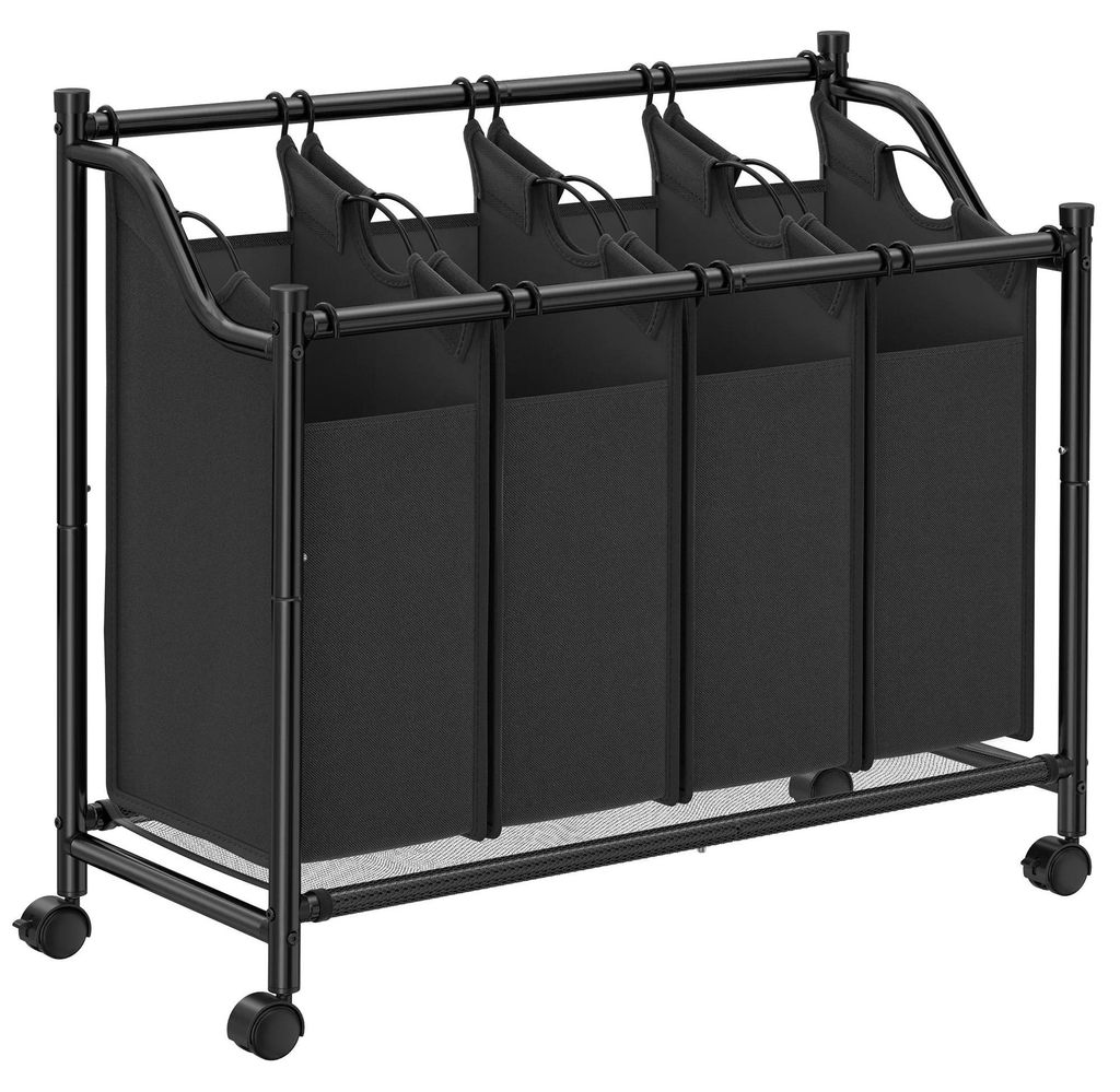 Wäschesortierer - Wäschewagen mit 4 abnehmbaren Stofftaschen - Stahlrahmen - 600D Polyester - Mit Rollen - Freistehend - Beige