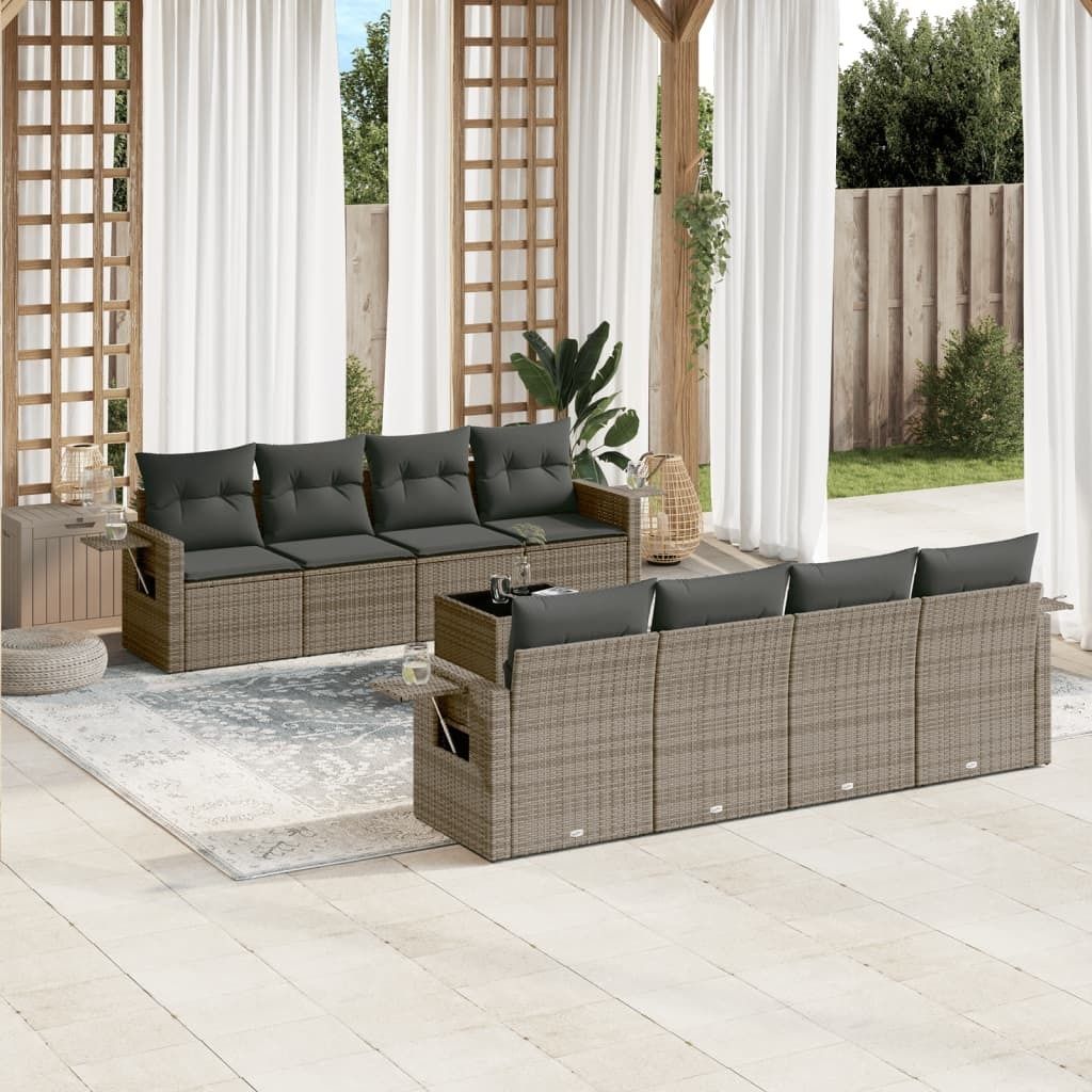 Maison Exclusive - 9-tlg. Garten-Sofagarnitur mit Kissen Grau Poly Rattan