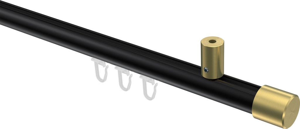 Interdeco Innenlaufstange / Gardinenstange mit Innenlauf Schwarz / Messing-Optik, Typ Sonius Santo (Kappe) Deckenmontage, 20 mm Ø 1-läufig, 100 cm