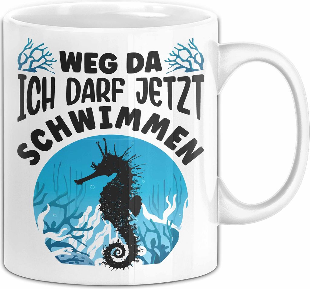 Seepferdchen Bestanden Tasse Geschenk Weg Da Ich Darf Jetzt Schwimmen Abzeichen Schwimmer Becher (Weiß)