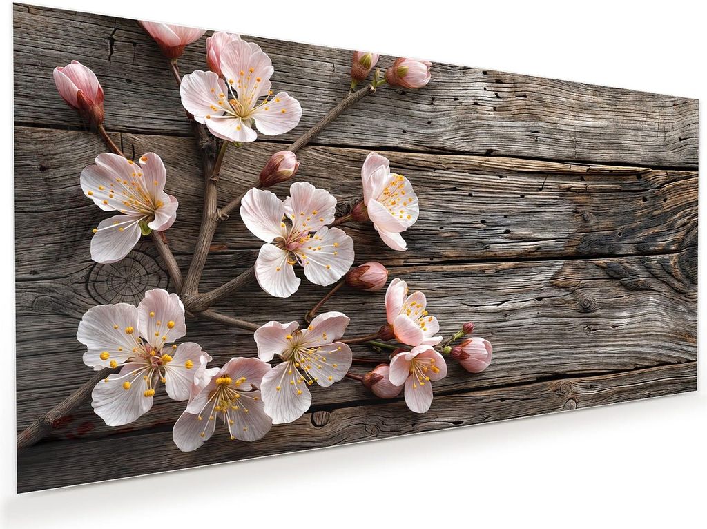 Glasbild 60x30cm in XXL für Wohnzimmer, Schlafzimmer Motiv Kirschblüten Holz