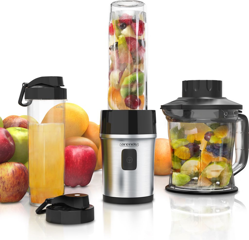 Arendo Standmixer 700 W, Edelstahl Mixer & Zerkleinerer 1,2L 2IN1 inkl. 2x Mixbehälter je 0,57L