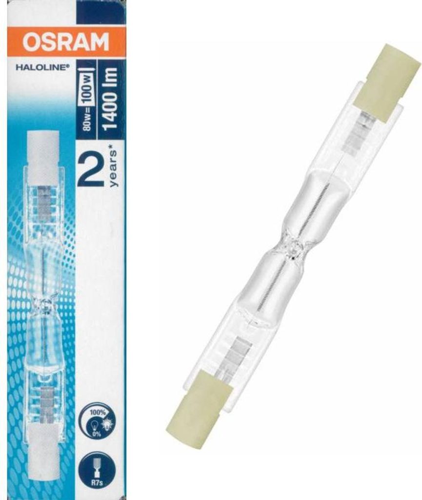 A product shot of a halogen light bulb and its packaging.