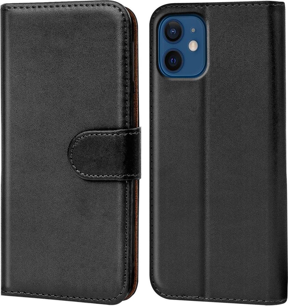 Conie Klapp Tasche für iPhone 12 Mini Kartenfach Rundumschutz Hülle in Schwarz