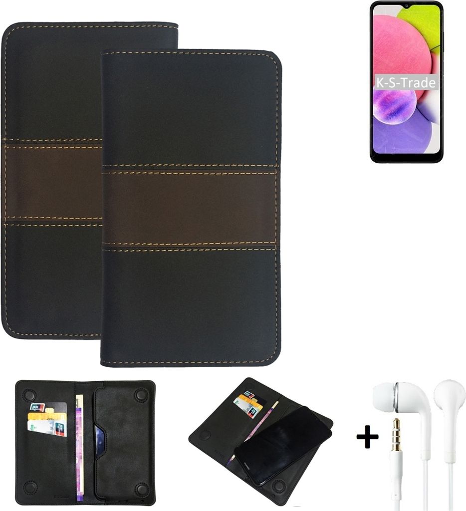 K-S-Trade Handyhülle + Kopfhörer kompatibel mit Samsung Galaxy A03 Schutzhülle Walletcase Bookstyle Tasche Schutz Case Hülle Wallet Cover