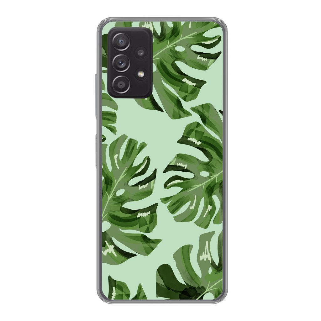 MuchoWow Handyhülle Schutzhülle Hülle für Samsung galaxy a73 Blätter - Tropisch - Pastell Silikon Softcase Handy Hülle - Handyhülle