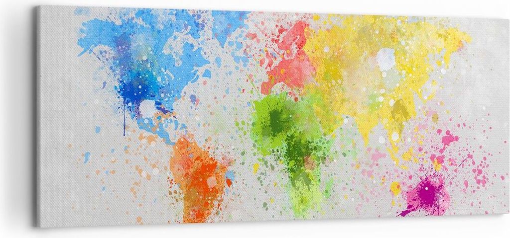 Bild auf Leinwand - Leinwandbild - Karte Welt modern - 120x50cm - Wand Bild - Wanddeko - Wandbilder - Leinwanddruck - Bilder - Kunstdruck - Wanddek...