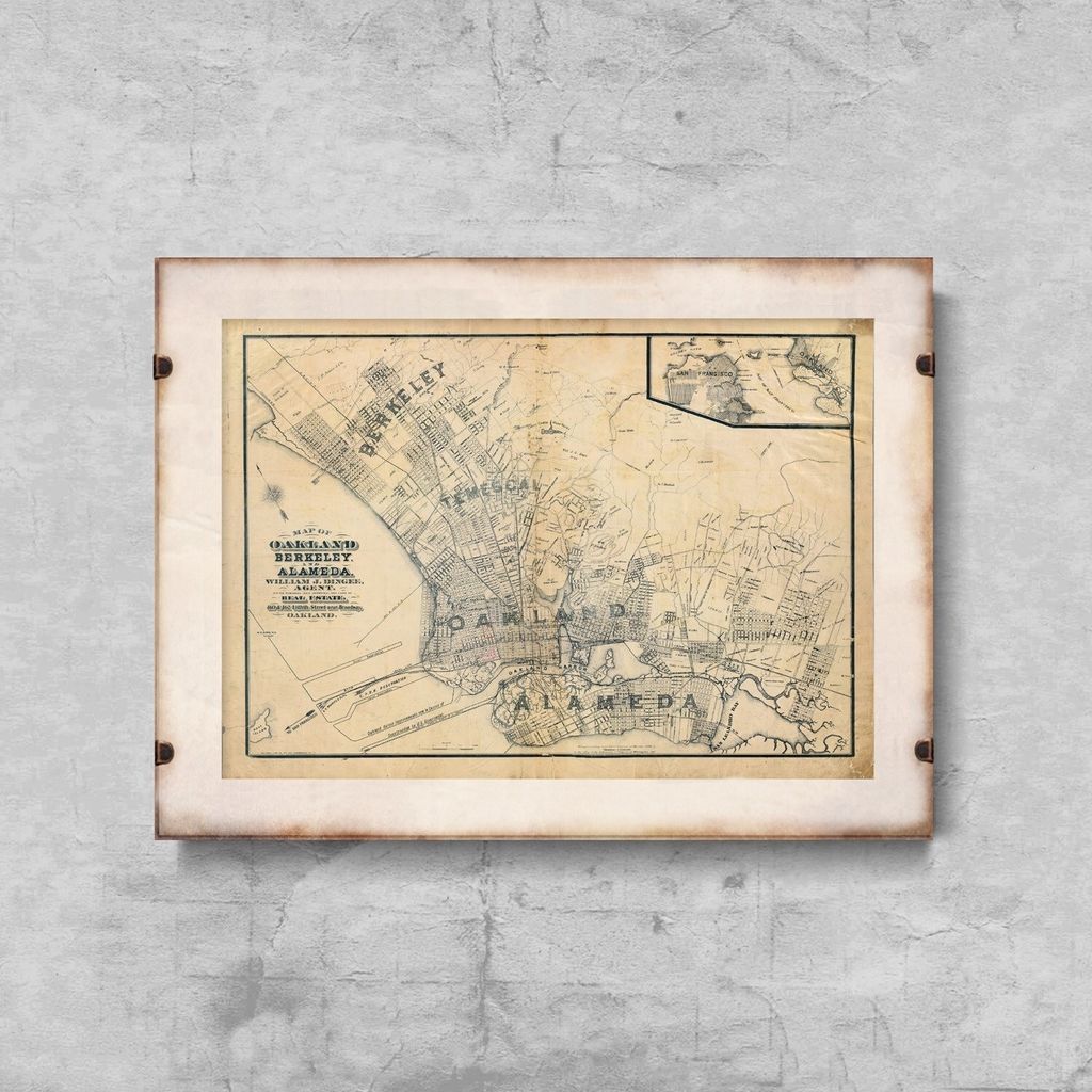 Poster - Canvas - Leinwand - 84,1 cm x 59,4 cm - Fotoposter - Leinwandkunst - Alte Karte von Oakland in Kalifornien