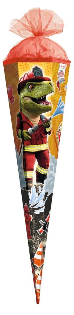 Schultüte / Zuckertüte / 85cm / eckig / "Feuerwehr-Dino" Produktbild 