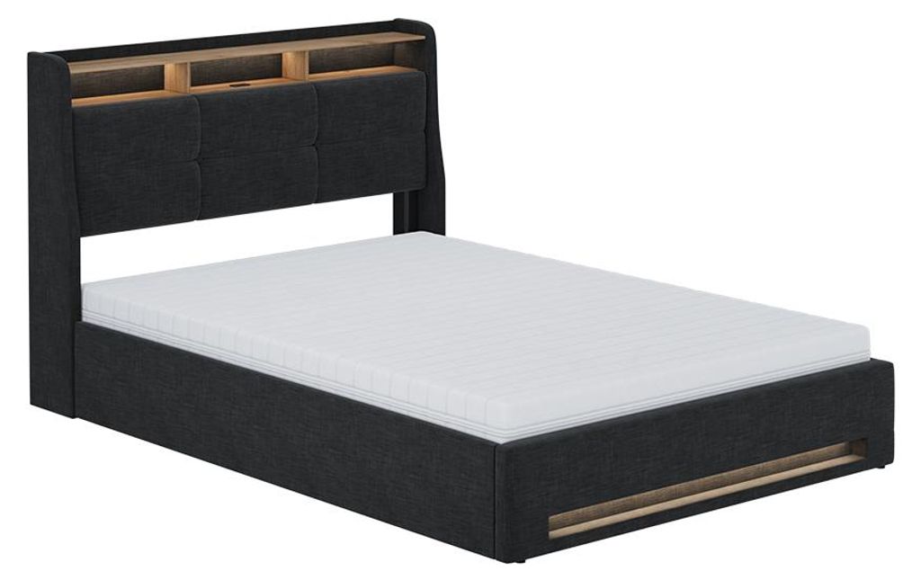 Polsterbett Vitalispa Christin Anthrazit/Eiche 140x200 mit Matratze, LED und USB-Anschluss, Model 59804