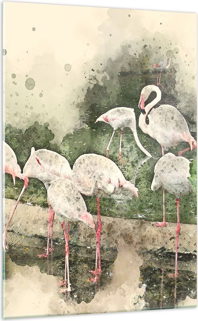 Bilder auf glas - Einteilig - Flamingo Vogel Wasser - 70x100cm - Glasbilder - Wandbilder - Bilder - zum Aufhängen bereit - Wanddekoration aus Glas...