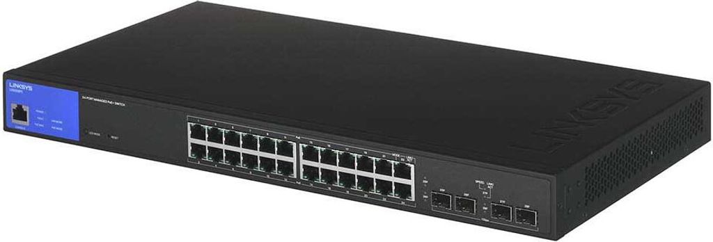 Linksys 24-Port Managed Gigabit-Netzwerk-Switch, 4 1-Gb-Uplink-SFP-Steckplätze, PoE/PoE+, Managed, L3, Gigabit Ethernet (10/100/1000), Power over ...