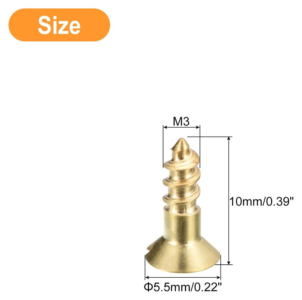 50 Stš¹ck Schlitz Messing Holzschrauben M3 x 10mm Geschlitzt Antrieb Flach Kopf Selbstschneidend Senkkopfschrauben fš¹r Holzarbeiten M?bel