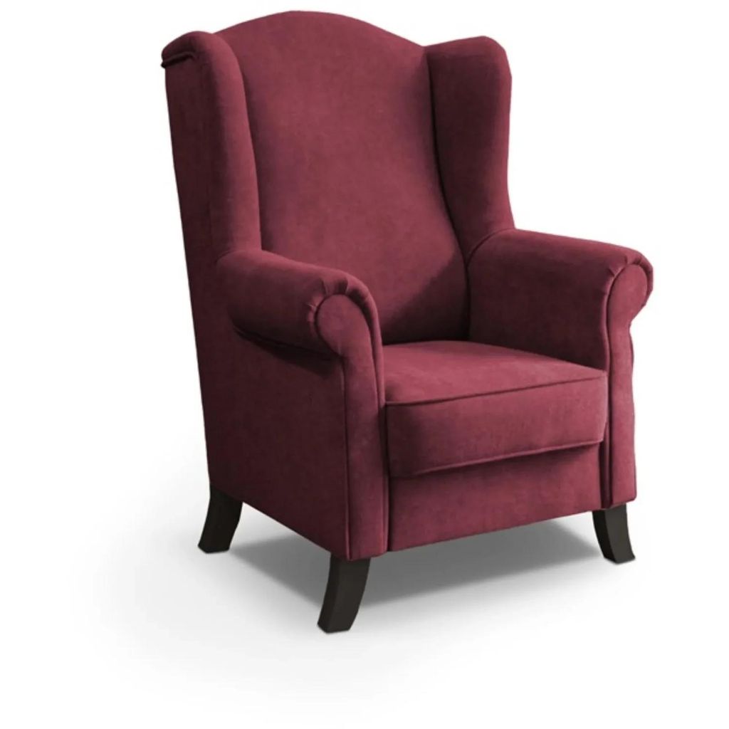 Ohrensessel LEONARDO Relax Sessel für Wohnzimmer, Polstersessel, Velours Burgundy, Holzbeine Wenge