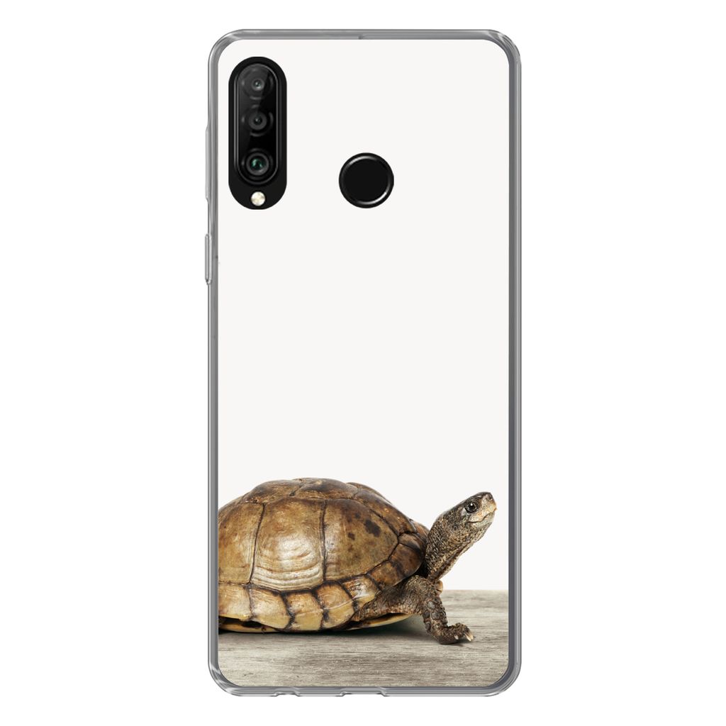 MuchoWow Handyhülle Schutzhülle Hülle für Huawei P30 Lite Schildkröte - Junge - Tiere - Kinder - Mädchen Silikon Softcase Handy Hülle - Ha...