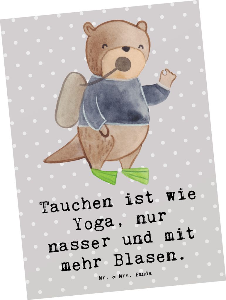 Mr. & Mrs. Panda Grußkarte Tauchen Yoga - Grau Pastell - Geschenk, Tauchermaske, Postkarten, Unterwasserwelt, Kunstkarten, Freizeitaktivität, Pos...