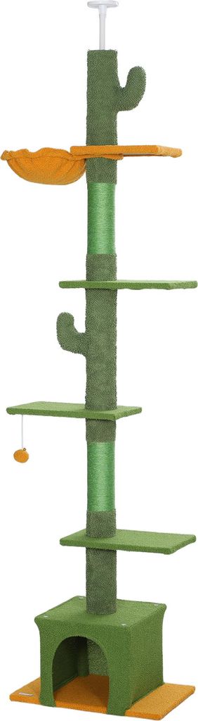 Höhenverstellbarer Kratzbaum 230-275 cm, platzsparend, Spielzentrum mit Hängematte, Grün