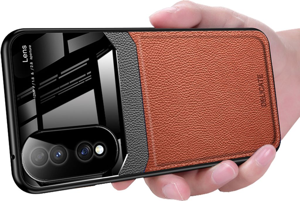 Honor 70 Pro Hülle, TPU Stossfest Anti-rutsch Leder Glas Len Hybrid Schutzhülle für Honor 70 Pro Braun