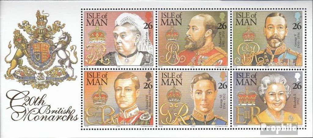 Briefmarken GB - Isle of Man 1999 Mi Block35 (kompl.Ausg.) postfrisch Britische Regenten des 20. Jh.