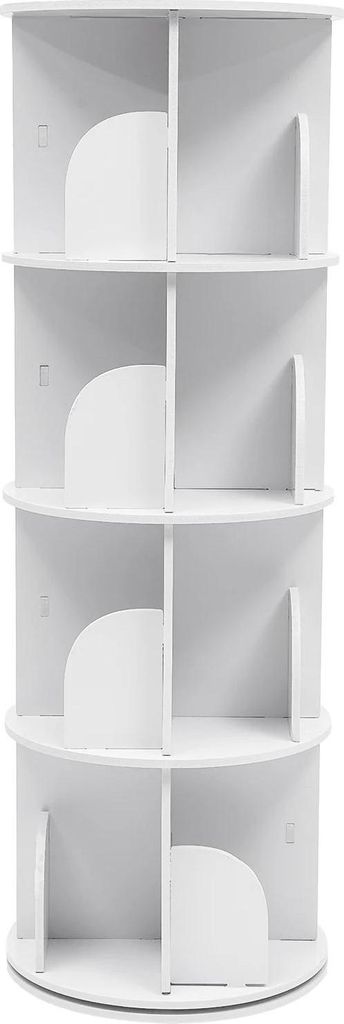 Drehbares Bücherregal - Freistehendes Bücherregal & Drehregal - 4 Ebenen, 16 Fächer - 360° drehbar - 60 kg Tragfähigkeit - 40×115,5 cm - Weiß