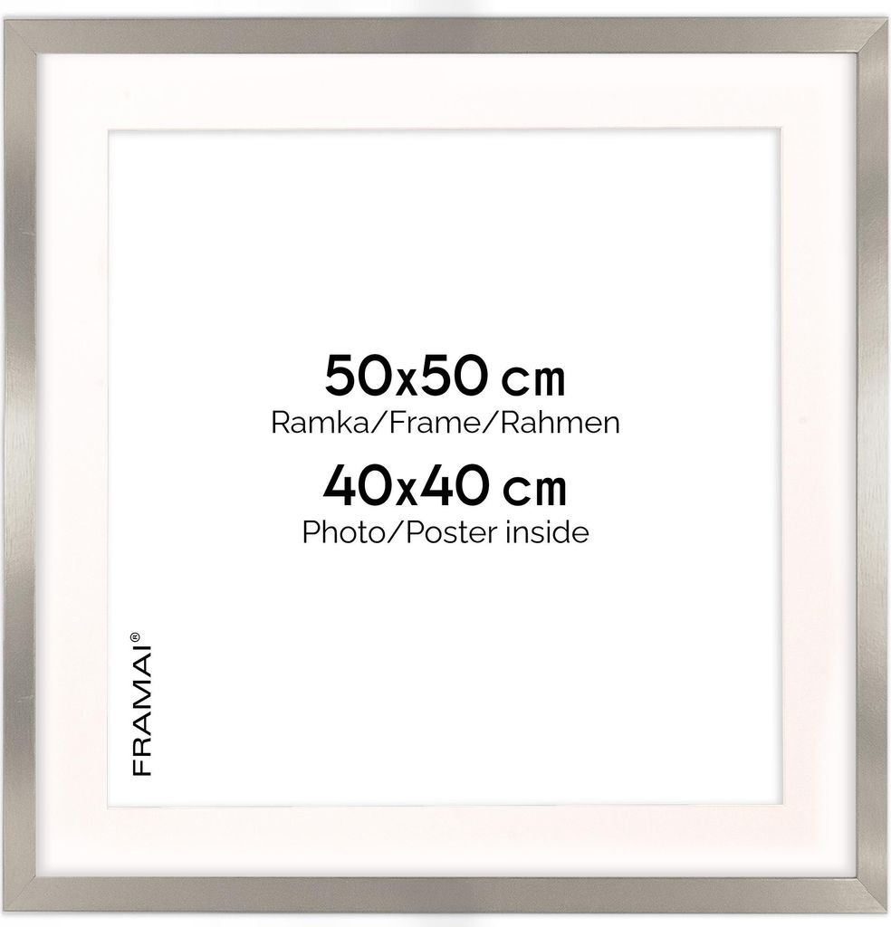 Cornice FRAMAI® 50x50 cm in argento - con passe-partout - Immagine del prodotto 