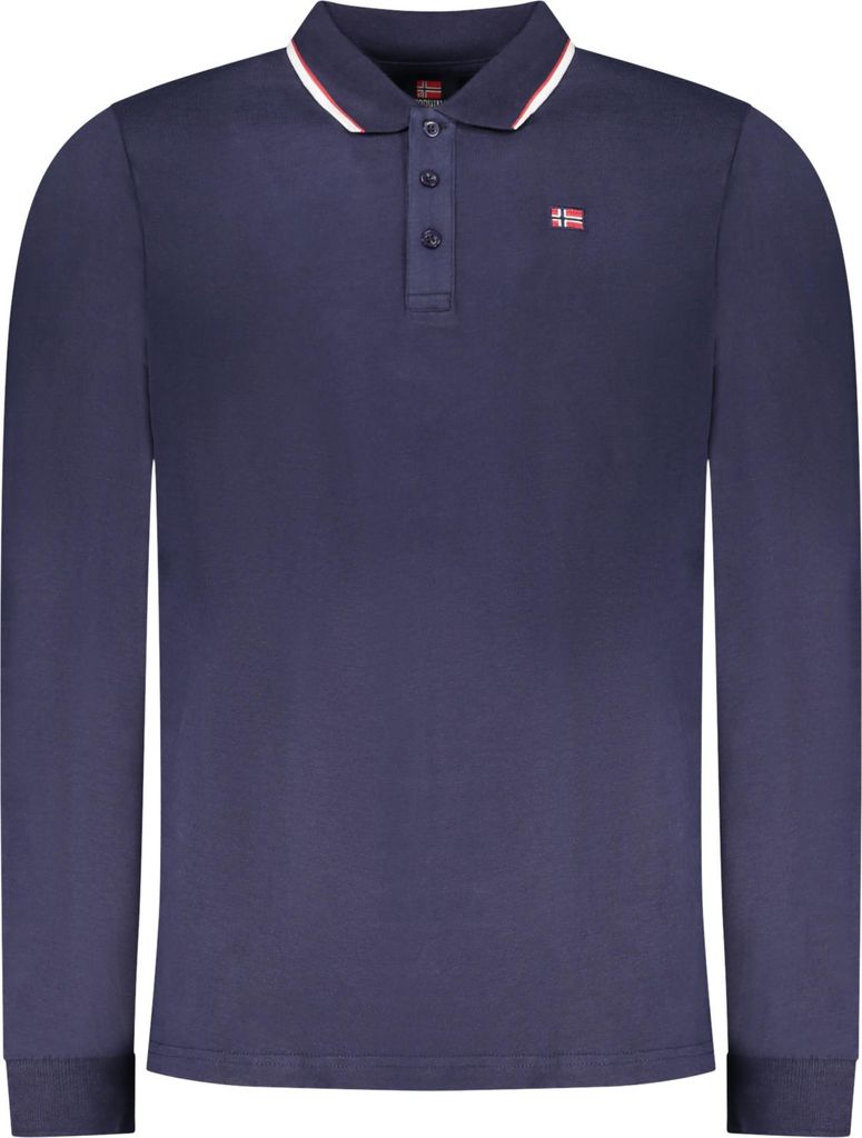 Elegantes Herren Langarm-Poloshirt Blau mit Stickerei & Details
