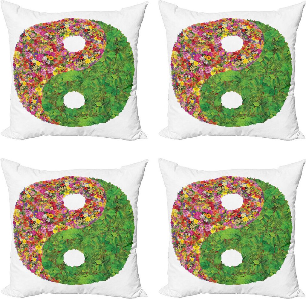 ABAKUHAUS Ying Yang Kissenbezug Set (4 Stück), Blumen-Blätter, Moderner Doppelseitiger Digitaldruck, 45 cm x 45 cm, Mehrfarbig