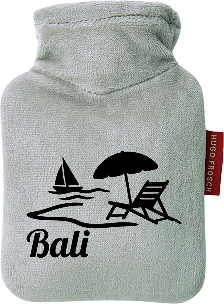 Huuraa Mini-Wärmflasche Bali Inselmotiv Indonesien 0,2 Liter Grey Mini Veloursbezug Taschenwärmer Geschenkidee
