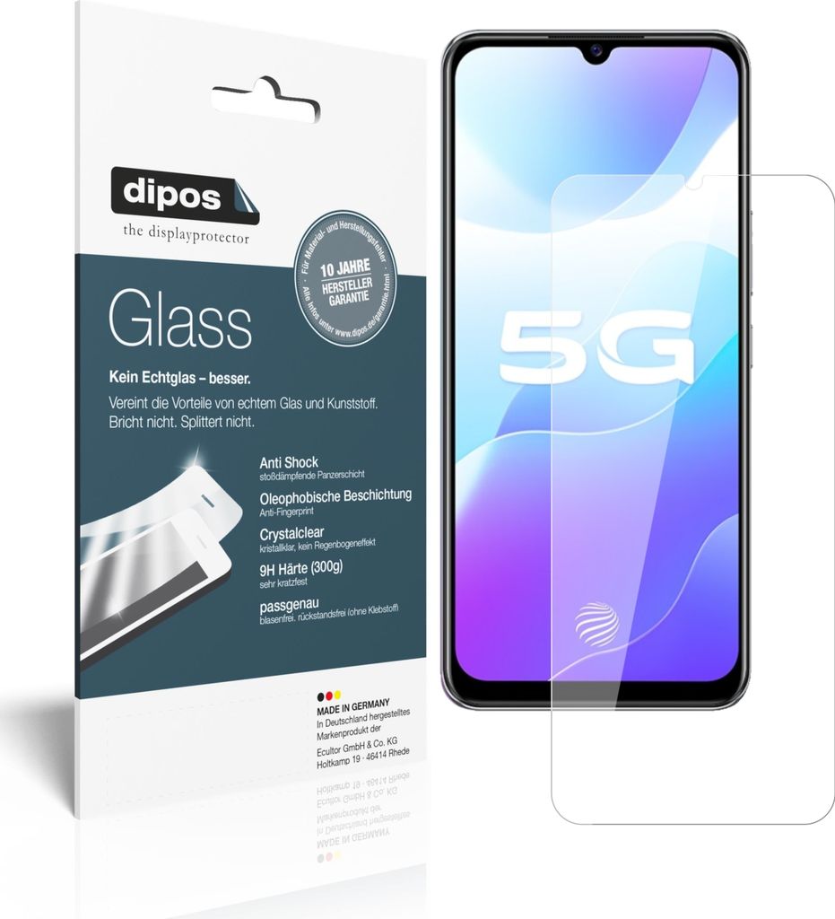 1x Schutzfolie für Vivo Y73s 5G - Anti-Shock 9H Folie dipos Glass Kunststoffglas
