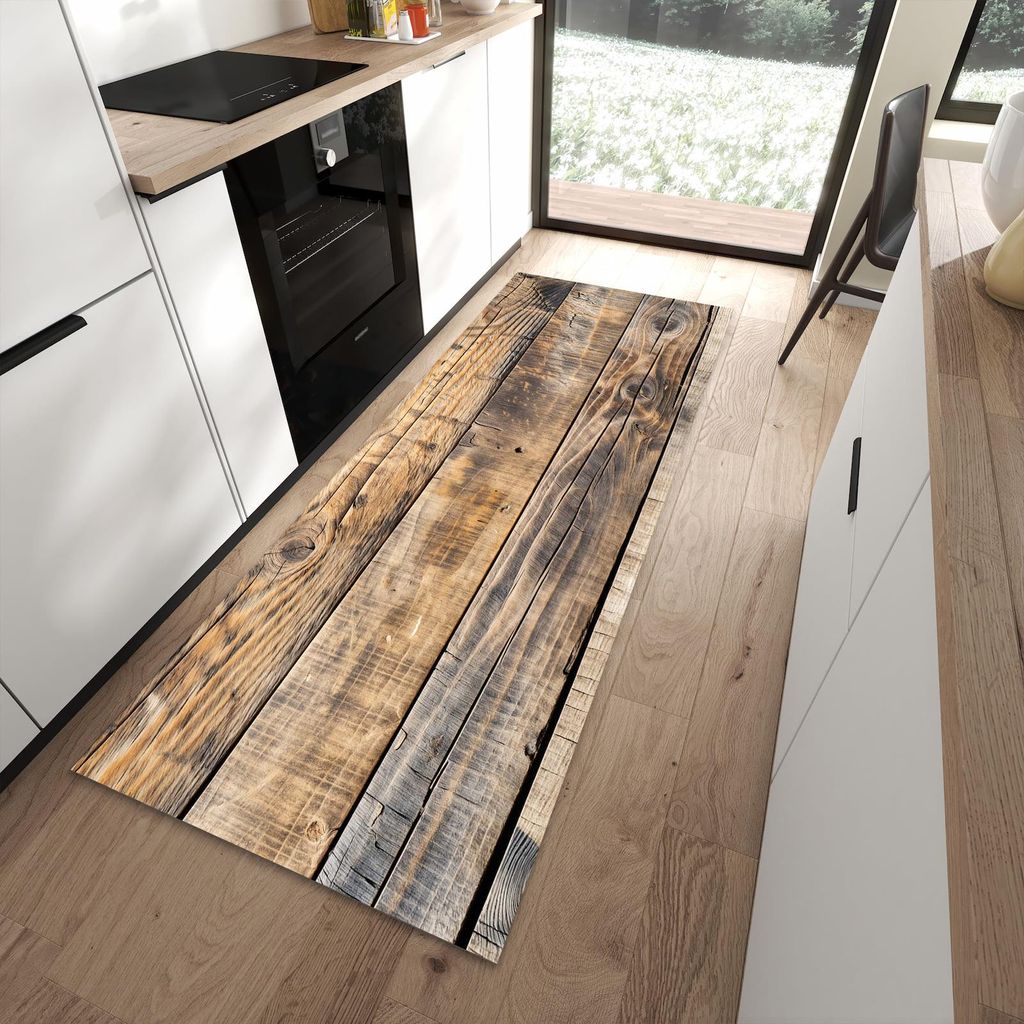 Küchenteppich 90x240cm rutschfest & abwischbar PVC Läufer - Sanfte Holzmaserung