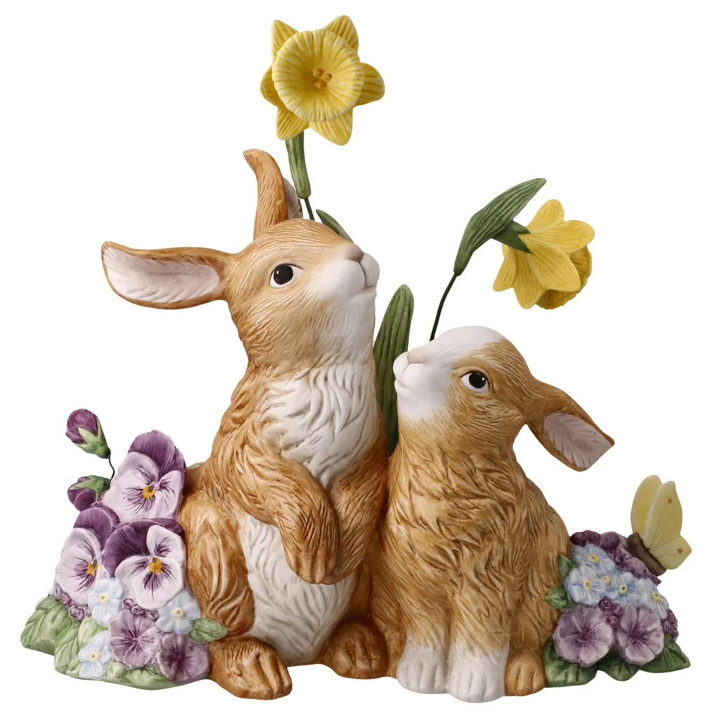Statuette Couple de Lapins en Faïence Multicolore pour Décoration de Pâques - 10