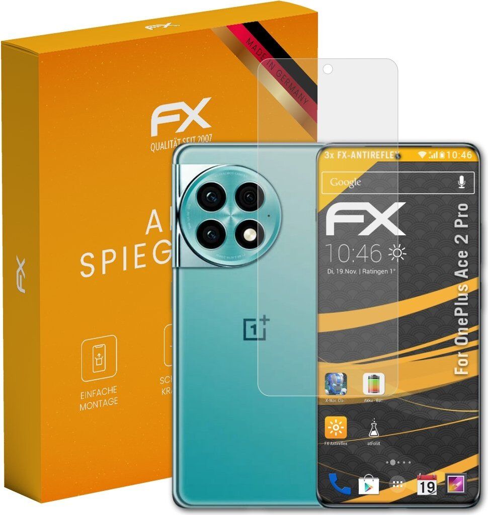 atFoliX FX-Antireflex 3x Schutzfolie kompatibel mit OnePlus Ace 2 Pro Displayfolie