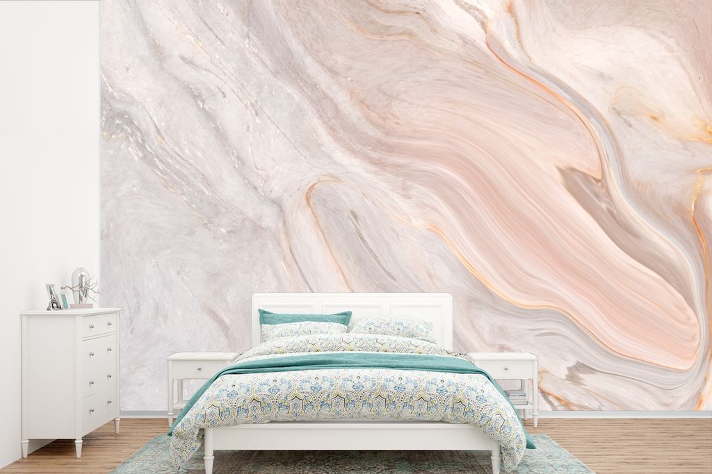 MuchoWow Fototapete für Wohnzimmer oder Schlafzimmer Wandtapete Vinyl Motivtapete Marmor - Muster - Pastell - Abstrakt - Marmoroptik - Luxe - 52...