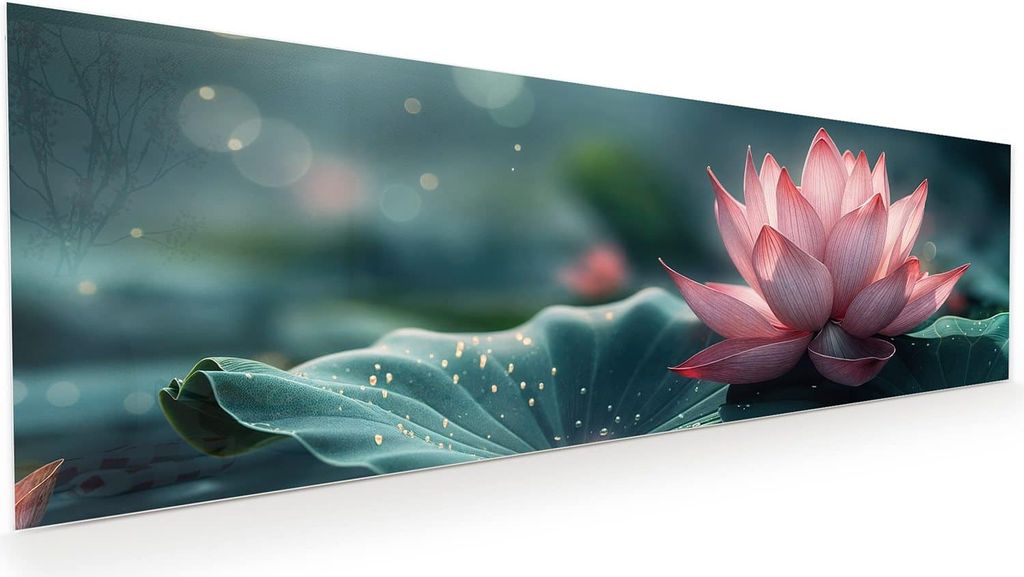 Glasbild 120x40cm in XXL für Wohnzimmer, Schlafzimmer Motiv Lotuszauber
