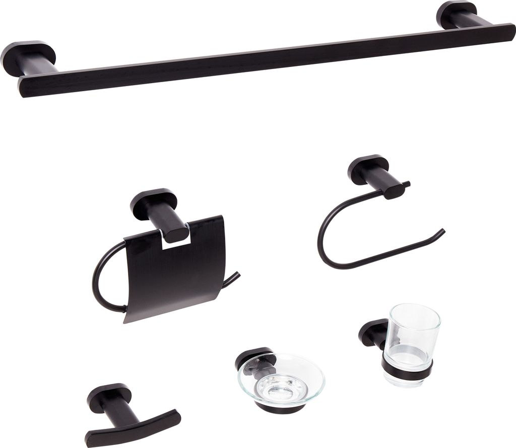 BELIANI Badezimmer-Halter-Set Schwarz Aluminium 6-Teilig Modern Badaccessoires Hardware-Set WC-Garnitur WC-Accessoires-Set Badausstattung Badzubehör