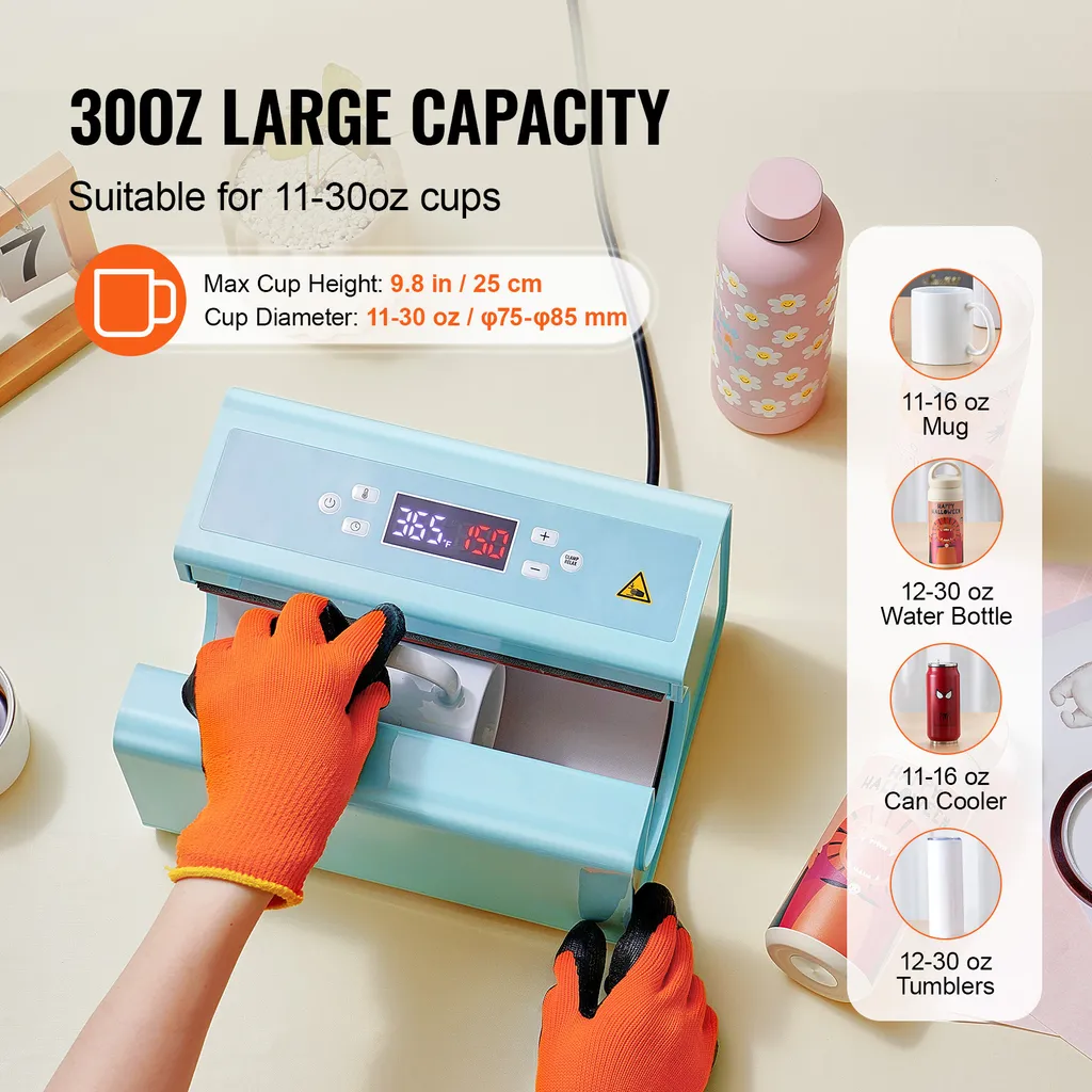 SucceBuy Macchina per la stampa a caldo di tumbler automatici, per tazze a sublimazione da 11-30 oz, riscaldamento rapido e uniforme, pressa per tazze con nastro adesivo e guanto, impostazione di temperatura e tempo - 3