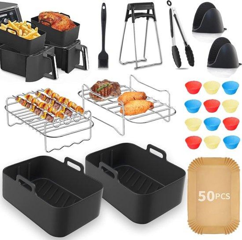 22 Stuks Hete Friteuse Zubehör - Silikon Backformen, Edelstahl Grill und Waschmaschinengeschützt