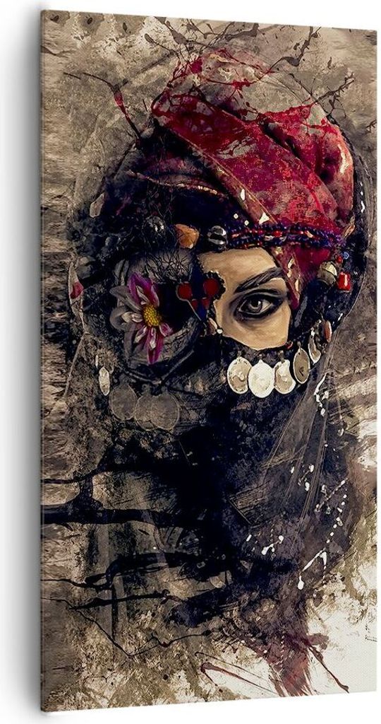 Bild auf Leinwand - Leinwandbild - Frau Folklore - 65x120cm - Wand Bild - Wanddeko - Wandbilder - Leinwanddruck - Bilder - Kunstdruck - Wanddekorat...