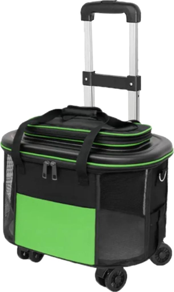 Tragbarer Haustier-Trolley, atmungsaktiv, für Hunde und Katzen, mit Rollen, Koffer für Ausgehen, Reisen, Grün