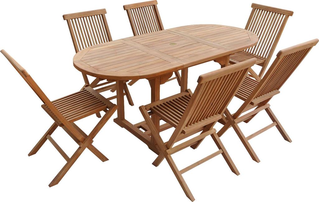 Teakholz-Gartenmöbel LOMBOK - ovaler ausziehbarer Tisch - 6 Plätze