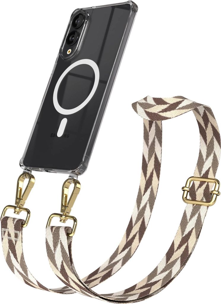 EAZY CASE - Handykette mit MagSafe Hülle für Samsung Galaxy S25 Edge, Handyband Mix Style, Karabiner Gold, Umhängeband in Braun